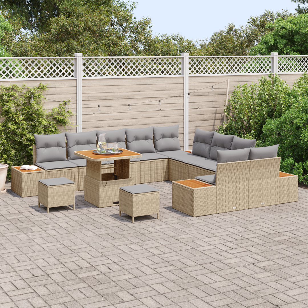 Havesofa Sæt med pude med opbevaring 13 pcs Beige Poly rattan