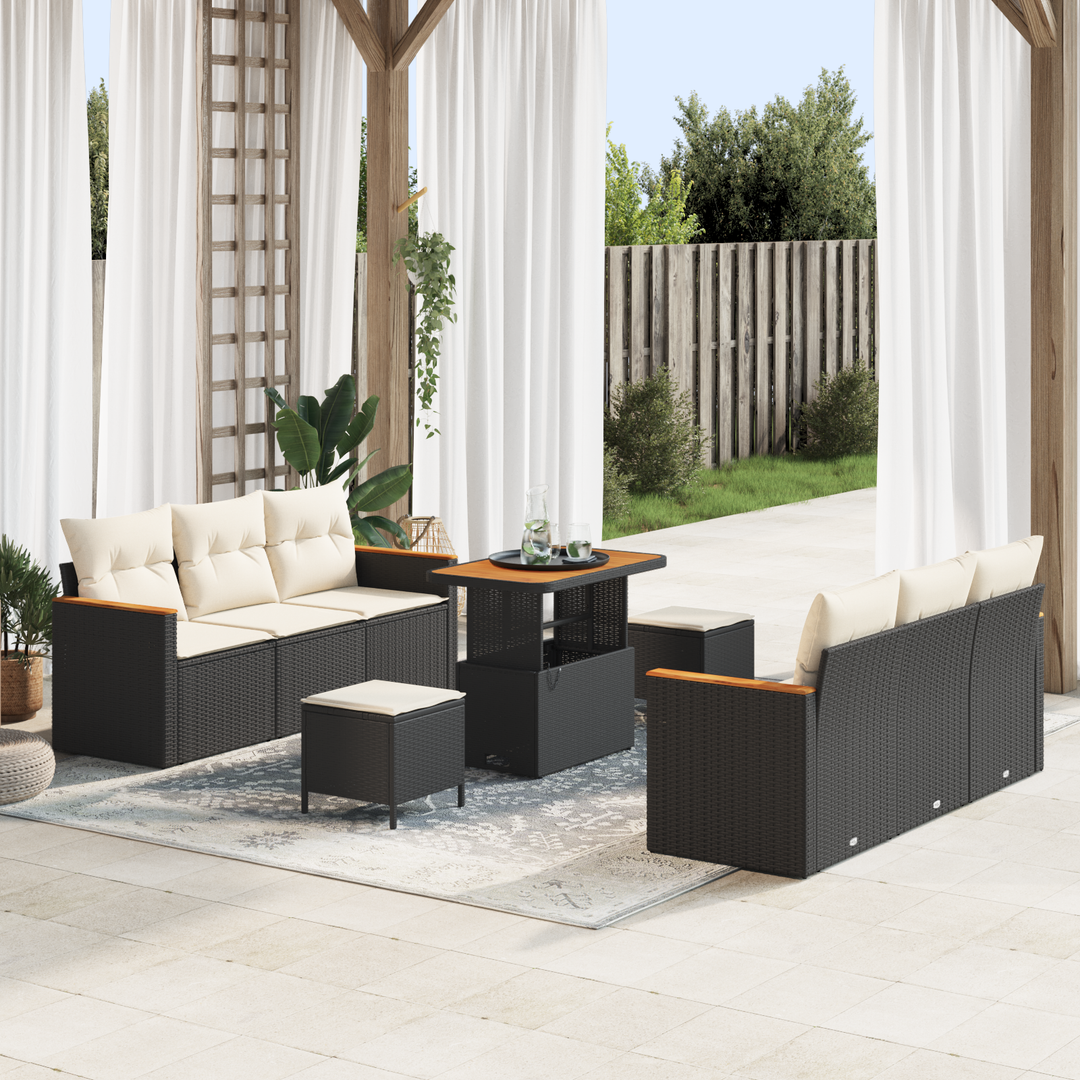 Havesofa Sæt med pude 11 pcs Sort og Cream polyrattan