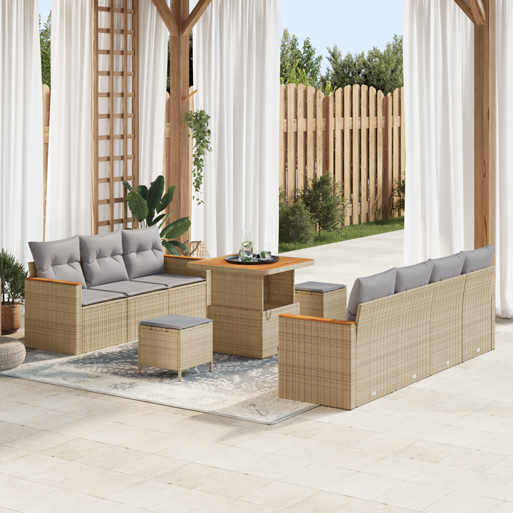 Havesofa Sæt med pude 14 pcs Beige og lys grå polyrattan