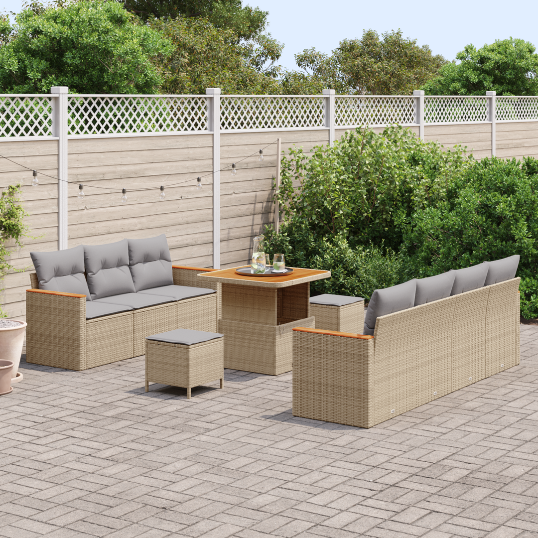 Havesofa Sæt med pude 14 pcs Beige og lys grå polyrattan