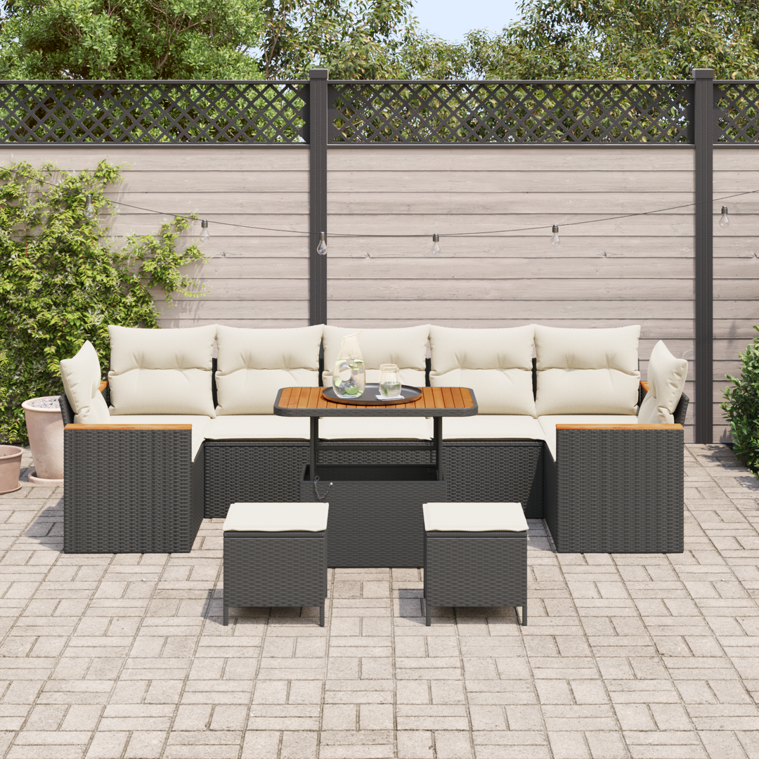 Havesofa Sæt med pude 10 pcs Sort Poly rattan