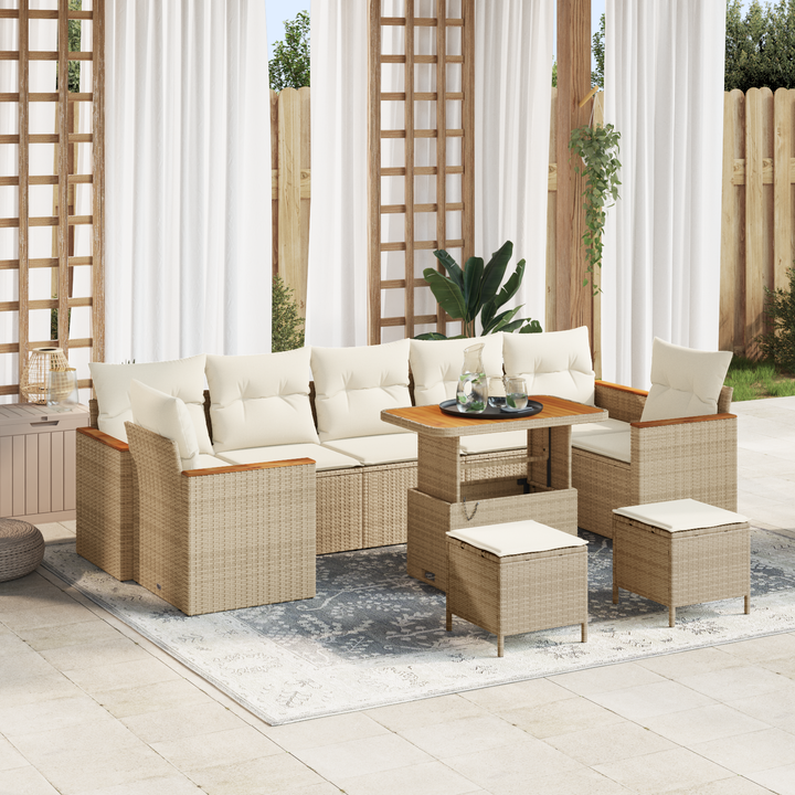 Havesofa Sæt med pude 10 pcs Beige Poly rattan