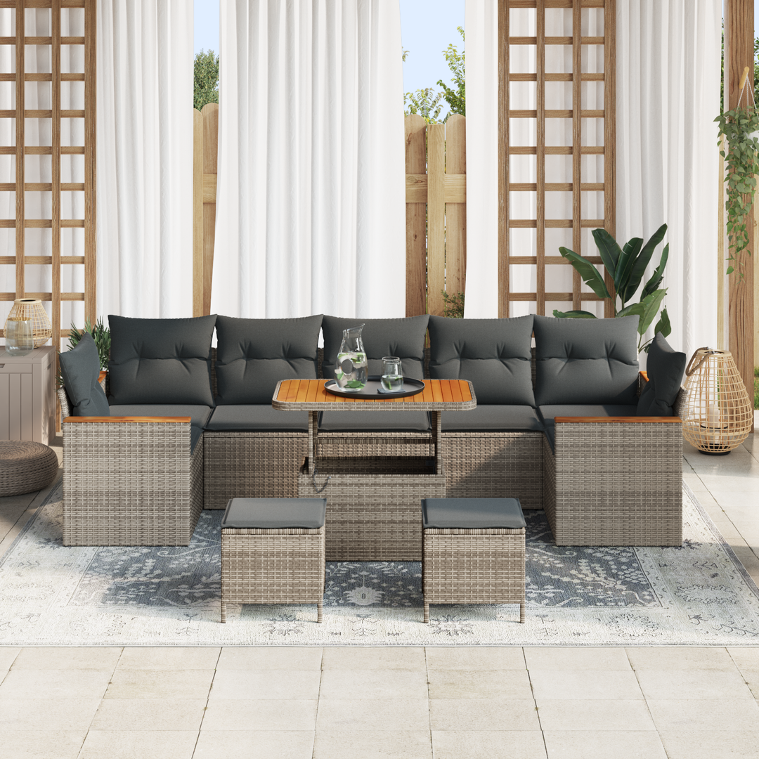 Havesofa Sæt med pude 10 pcs Grå Poly rattan