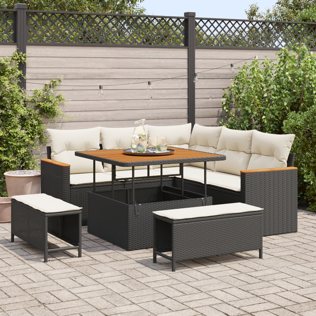 Havesofa Sæt med pude 8 pcs Sort Poly rattan