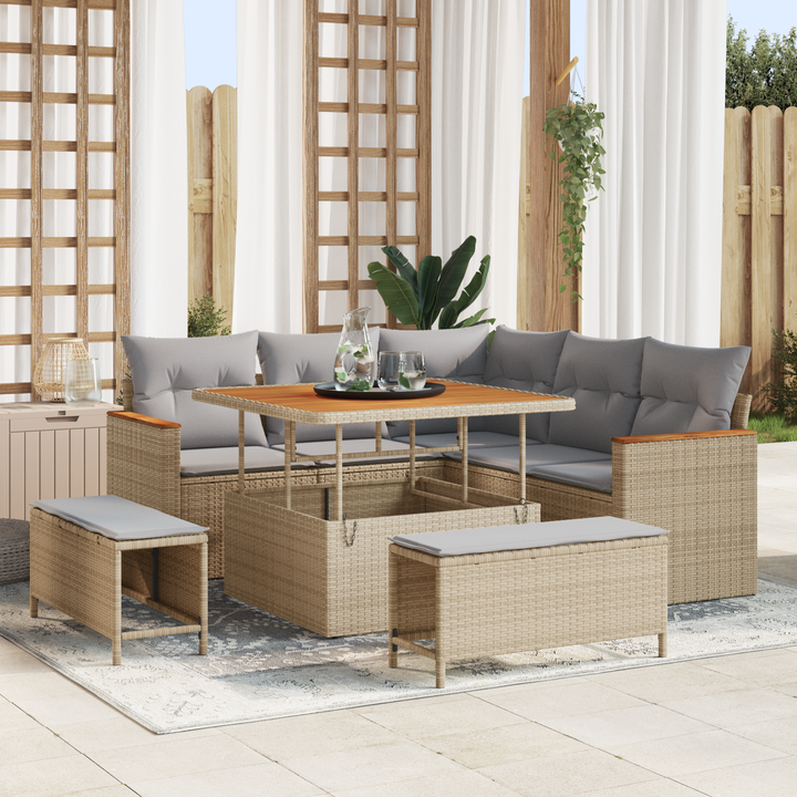 Havesofa Sæt med pude 8 pcs Beige Poly rattan