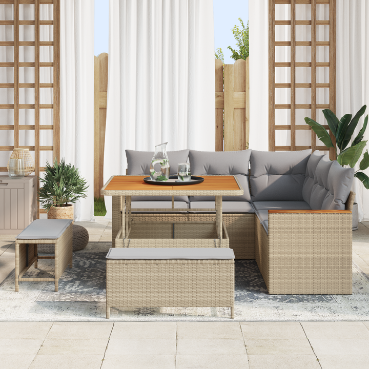 Havesofa Sæt med pude 8 pcs Beige Poly rattan