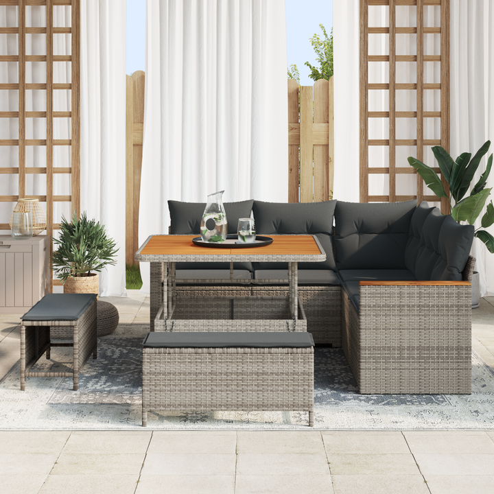 Havesofa Sæt med pude 8 pcs Grå Poly rattan