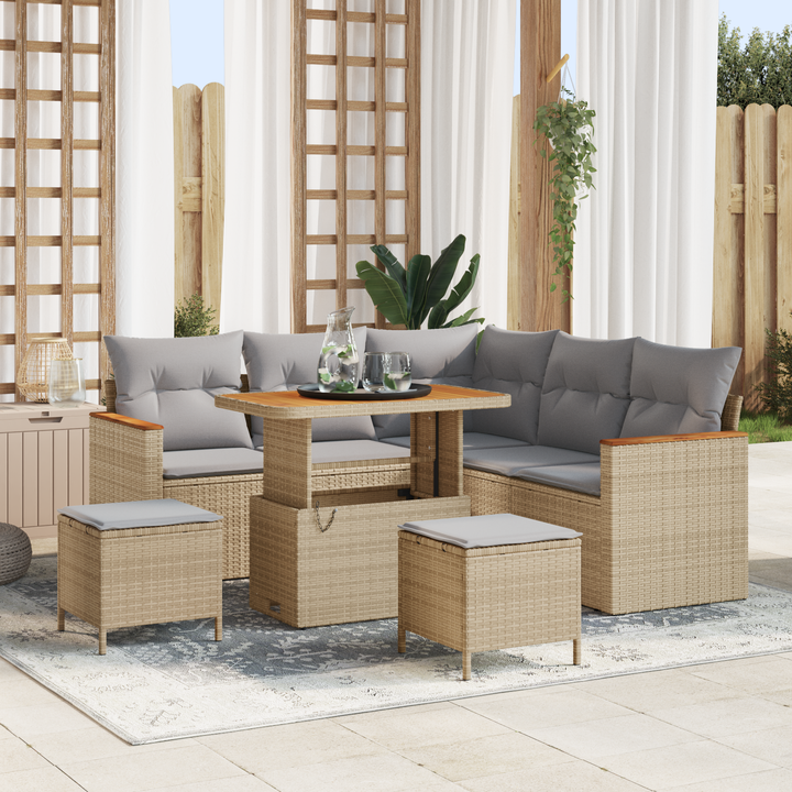 Havesofa Sæt med pude 8 pcs Beige Poly rattan