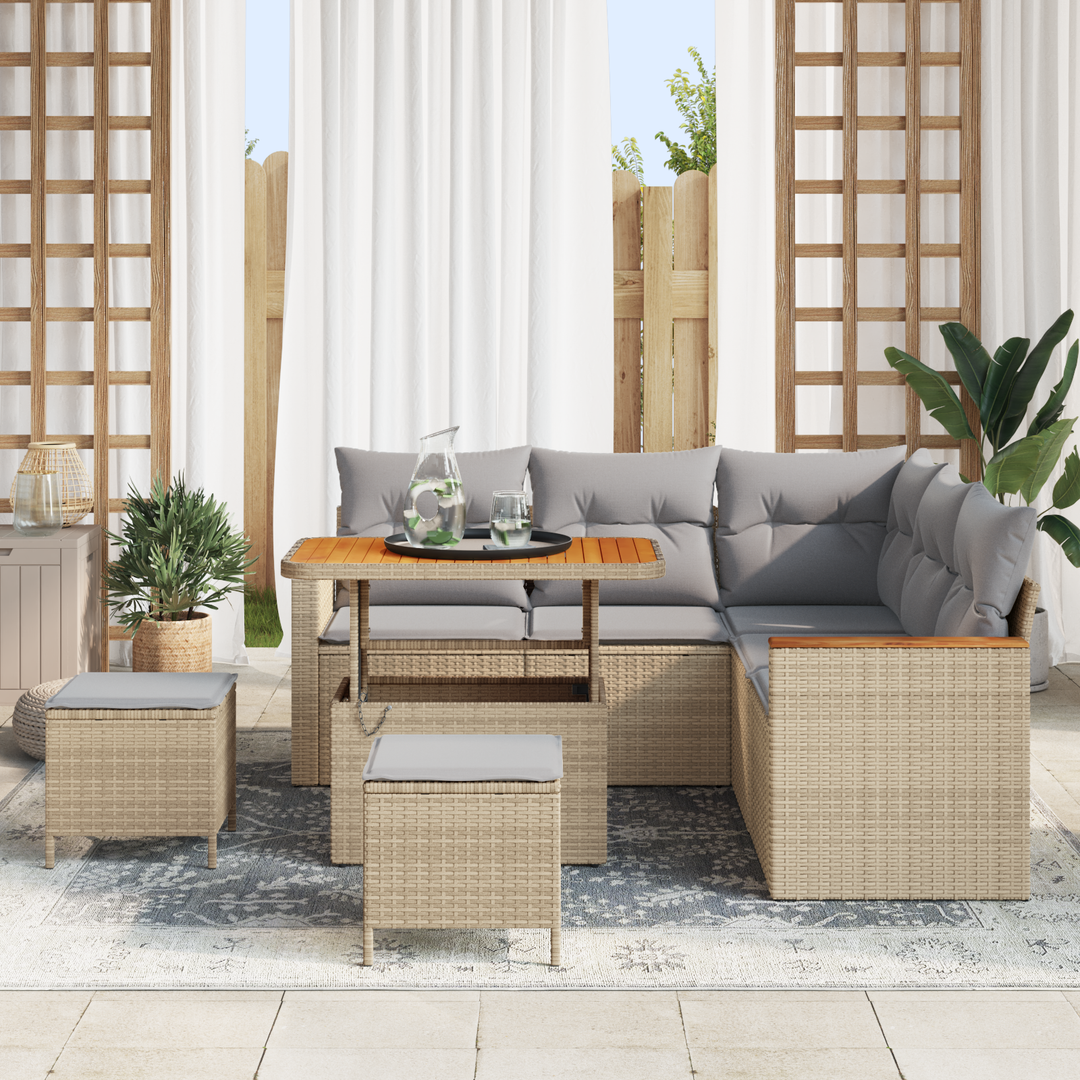 Havesofa Sæt med pude 8 pcs Beige Poly rattan