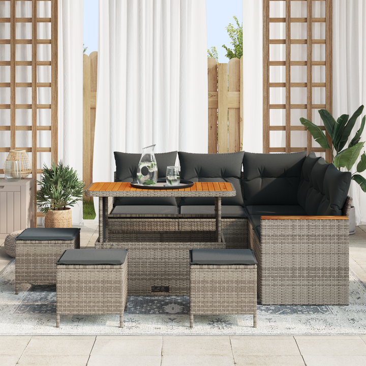Havesofa Sæt med pude med opbevaring Grå Poly rattan