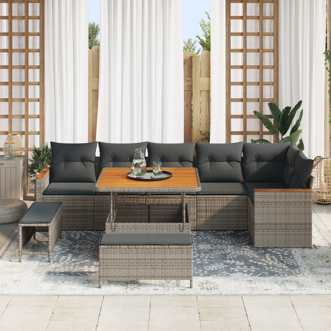Havesofa Sæt med pude 9 pcs Grå Poly rattan