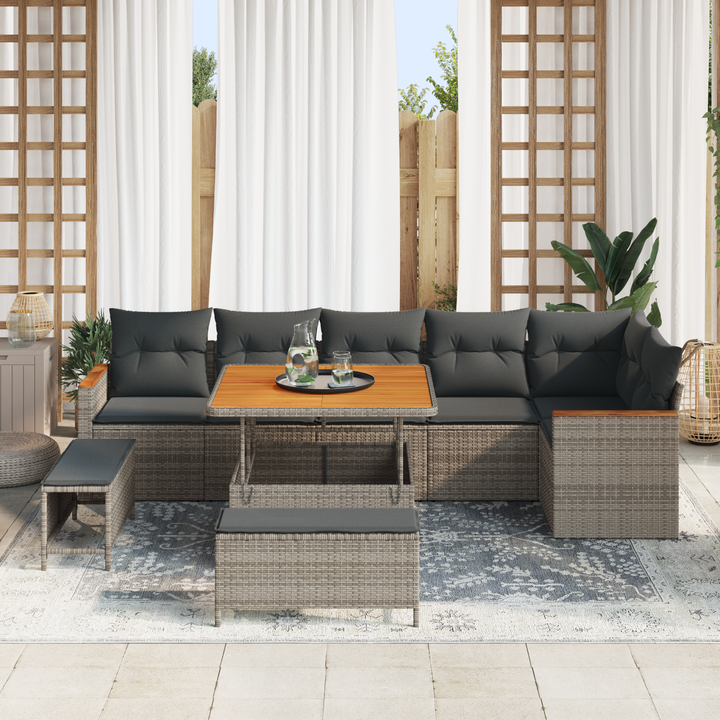Havesofa Sæt med pude 9 pcs Grå Poly rattan