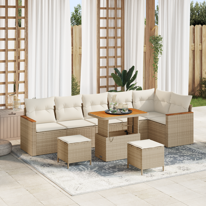 Havesofa Sæt med pude med opbevaring Beige Poly rattan