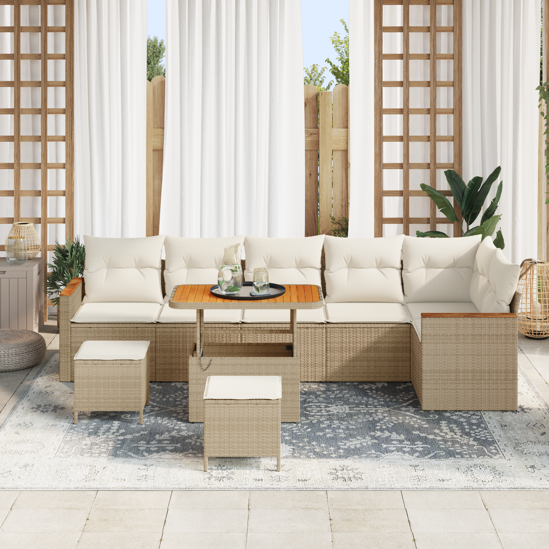 Havesofa Sæt med pude med opbevaring Beige Poly rattan