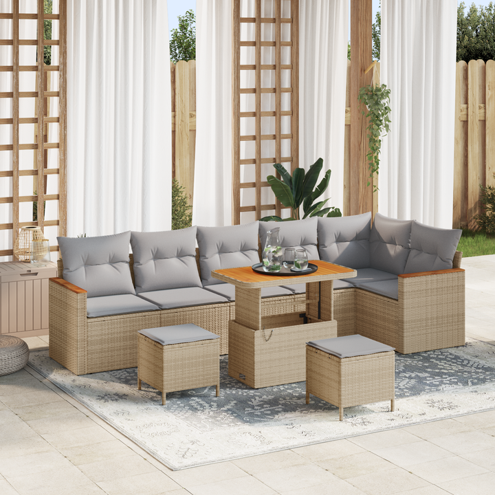Havesofa Sæt med pude med opbevaring Beige Poly rattan
