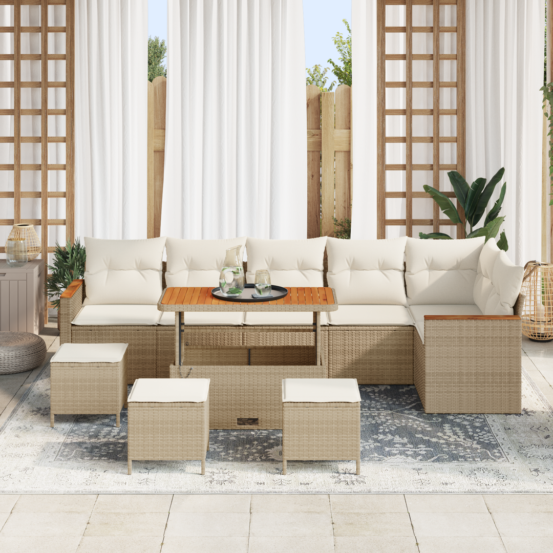 Havesofa Sæt med pude 10 pcs Beige Poly rattan