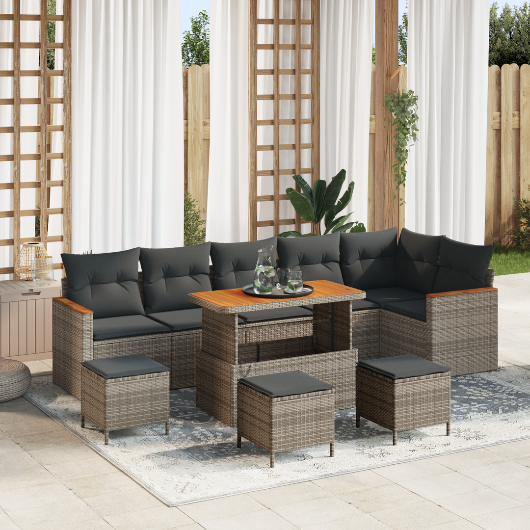 Havesofa Sæt med pude 10 pcs Grå Poly rattan