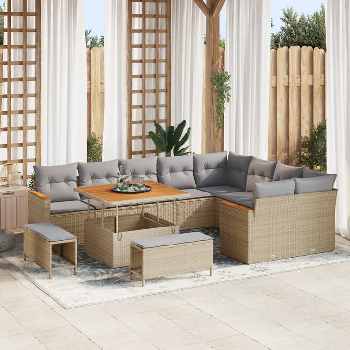 Havesofa Sæt med pude med opbevaring 12 pcs Beige Poly Rattan