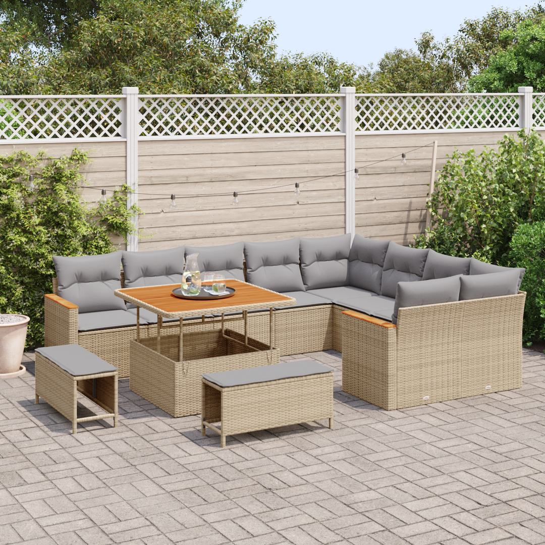 Havesofa Sæt med pude med opbevaring 12 pcs Beige Poly Rattan