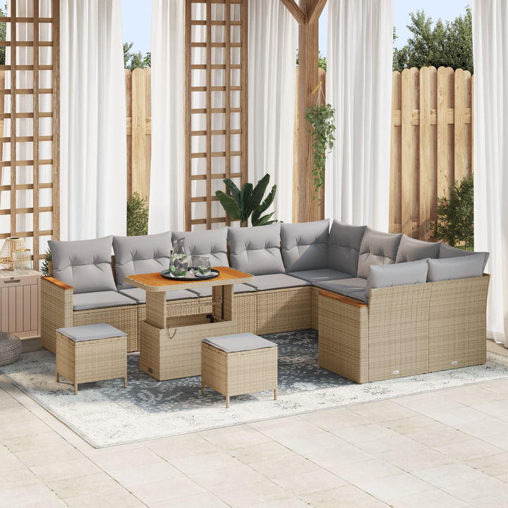 Havesofa Sæt med pude med opbevaring 12 pcs Beige Poly Rattan