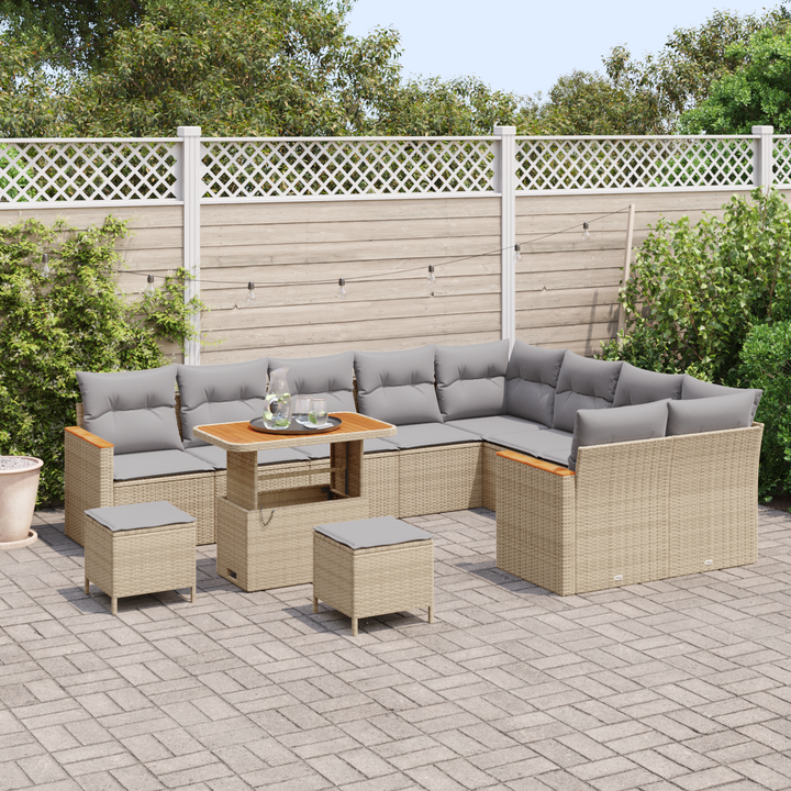 Havesofa Sæt med pude med opbevaring 12 pcs Beige Poly Rattan