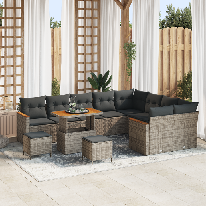 Havesofa Sæt med pude med opbevaring 12 pcs Grå Poly Rattan
