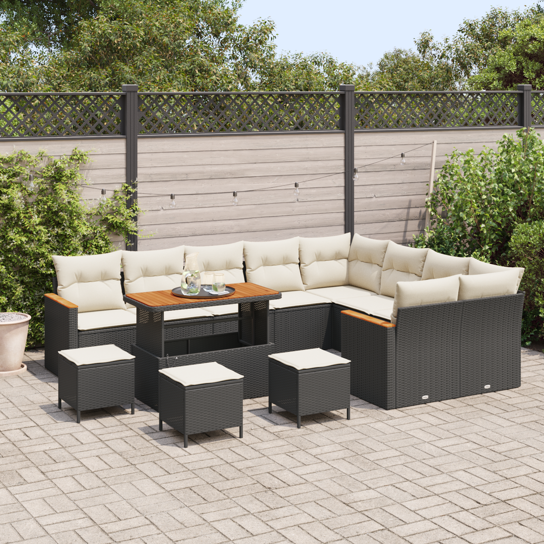 Havesofa Sæt med pude med opbevaring 13 pcs Sort Poly Rattan