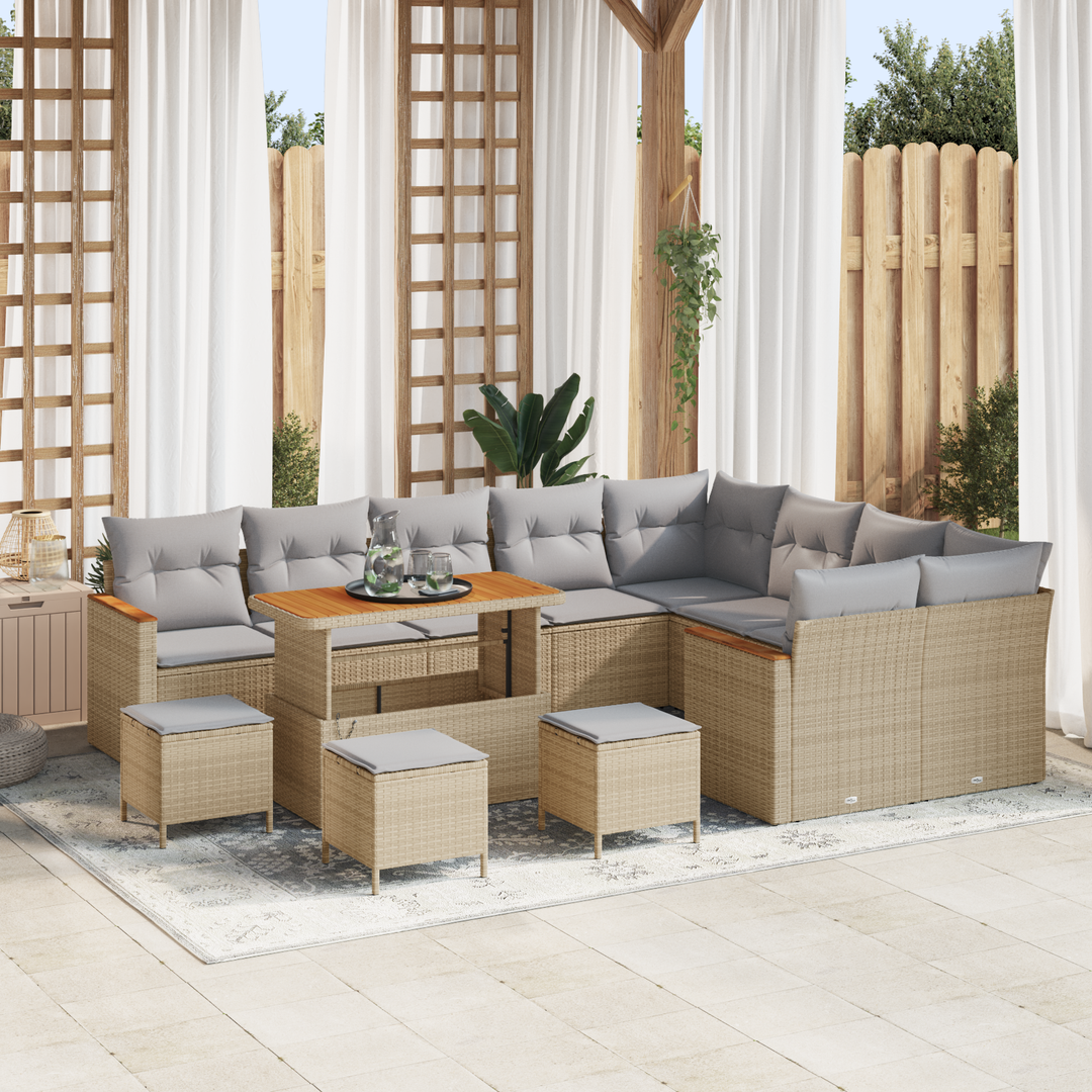 Havesofa Sæt med pude med opbevaring 13 pcs Beige Poly Rattan