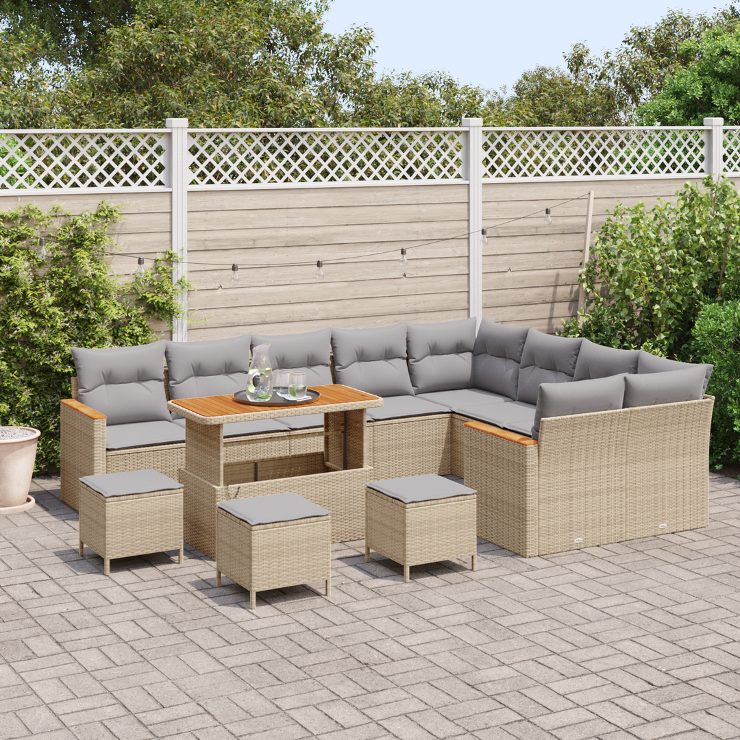 Havesofa Sæt med pude med opbevaring 13 pcs Beige Poly Rattan