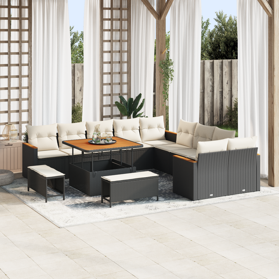 Havesofa Sæt med pude 13 pcs Sort polyrattan