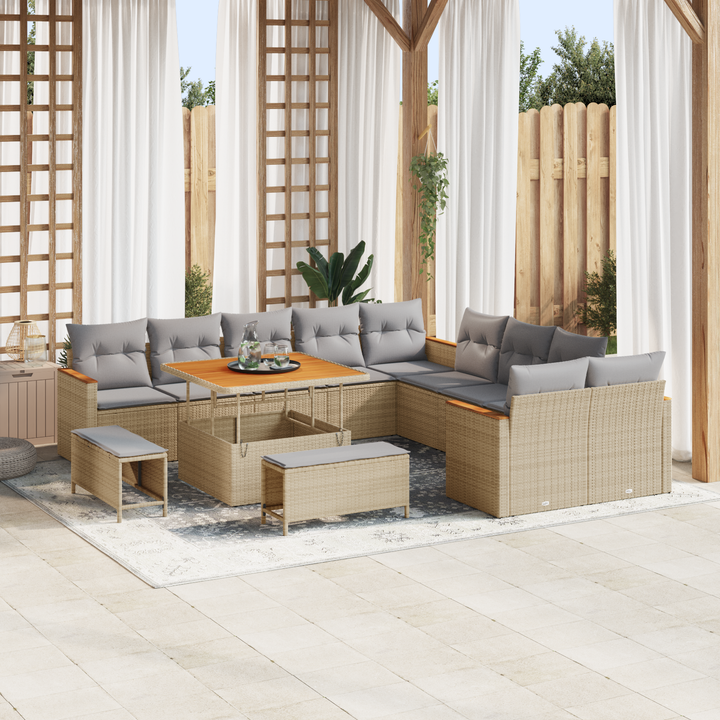 Havesofa Sæt med pude 13 pcs Beige polyrattan