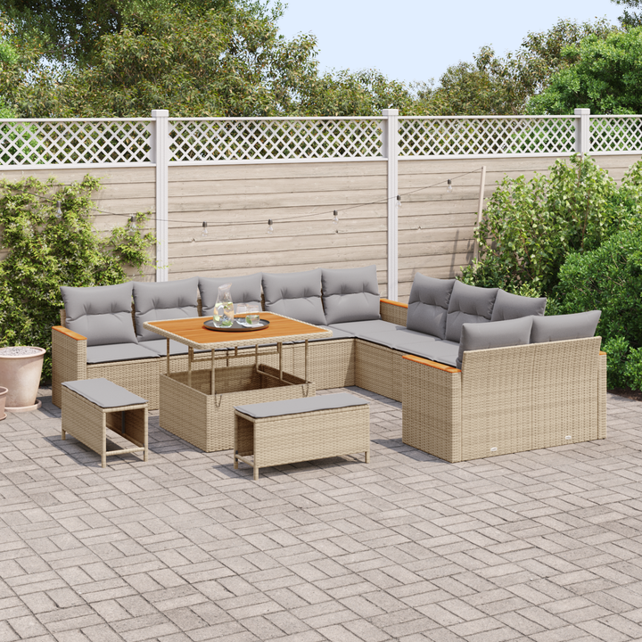Havesofa Sæt med pude 13 pcs Beige polyrattan