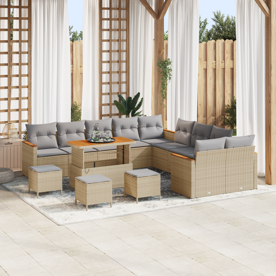 Havesofa Sæt med pude 18 pcs Beige og lys grå polyrattan