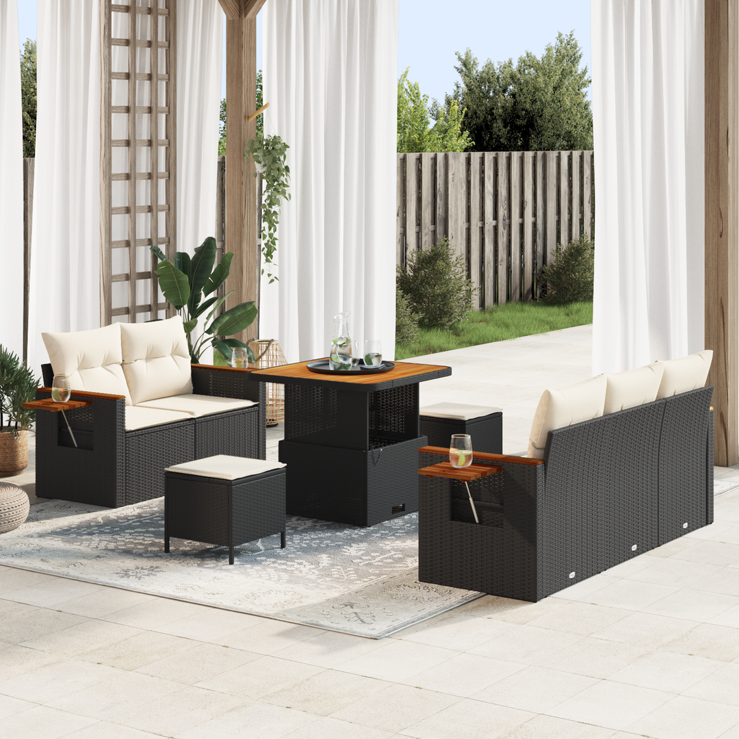 Havesofa Sæt med pude 10 pcs Sort og Cream polyrattan