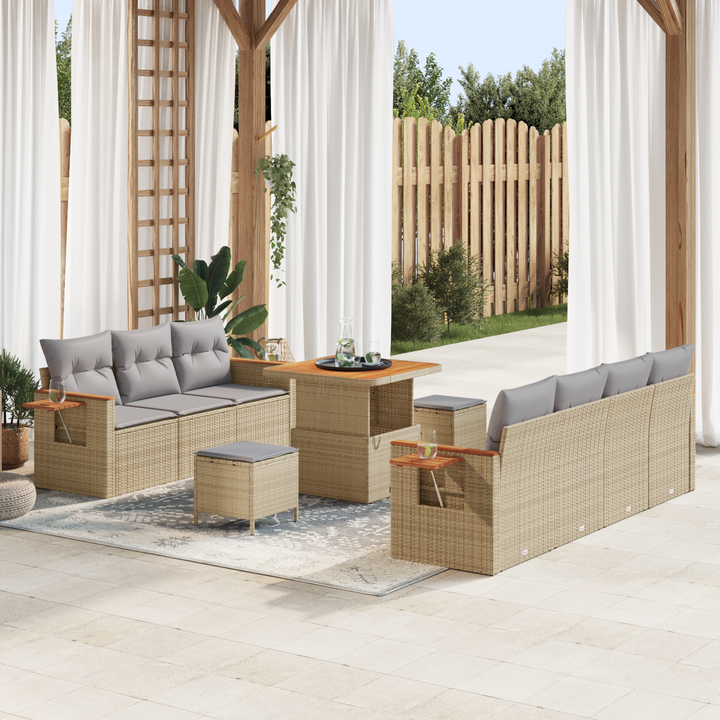 Havesofa Sæt med pude 13 pcs Beige og lys grå polyrattan