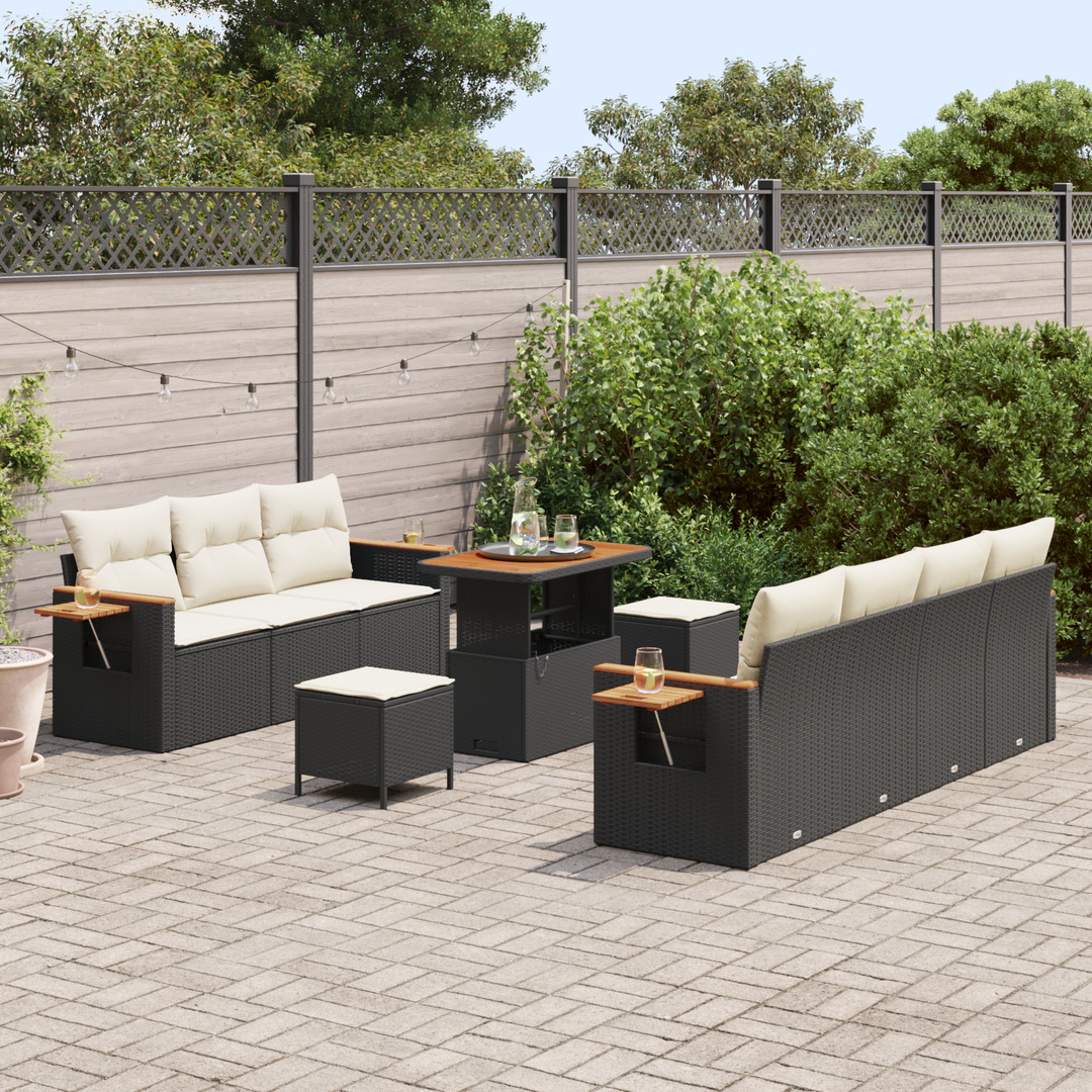 Havesofa Sæt med pude 13 pcs Sort og Cream polyrattan