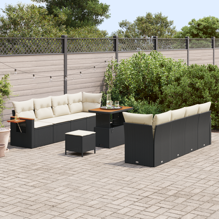 Havesofa Sæt med pude 12 pcs Sort og Cream polyrattan