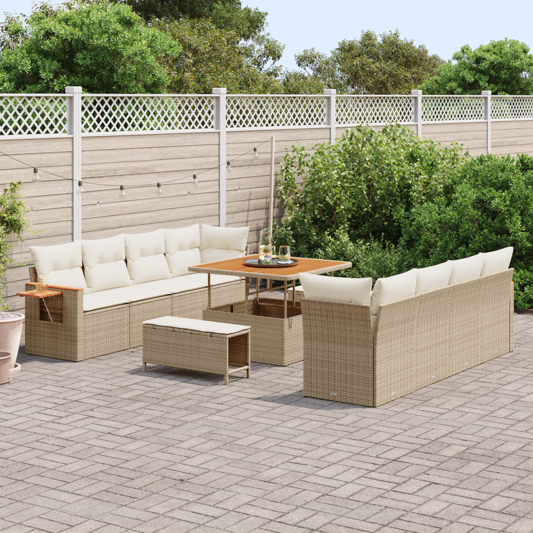 Havesofa Sæt med pude 12 pcs Beige og creme polyrattan