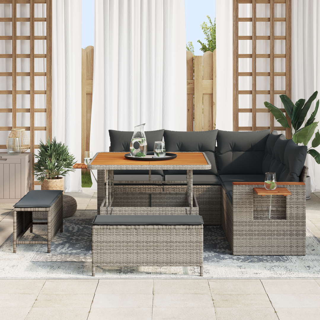 Havesofa Sæt med pude 9 pcs Grå polyrattan