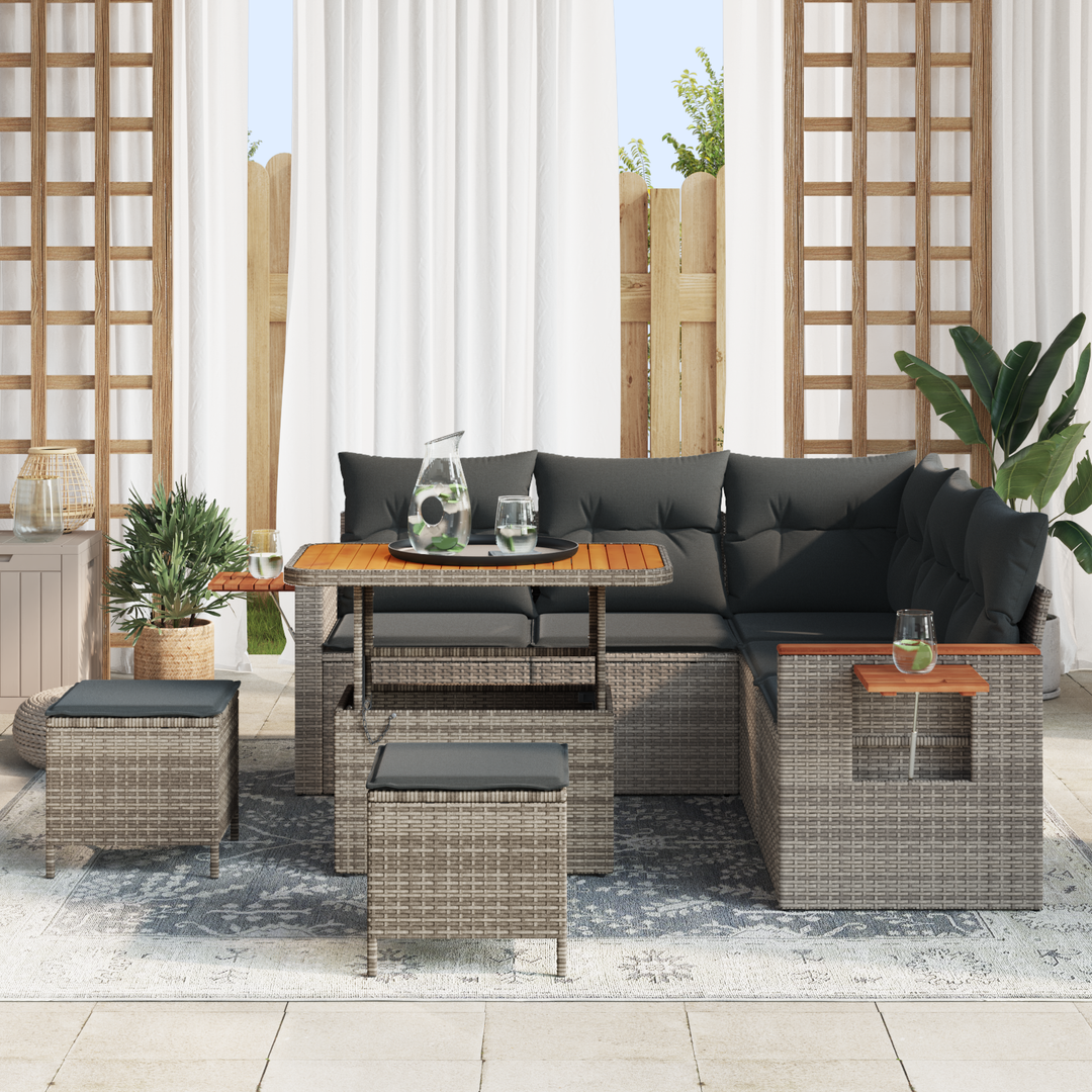 Havesofa Sæt med pude 9 pcs Grå polyrattan