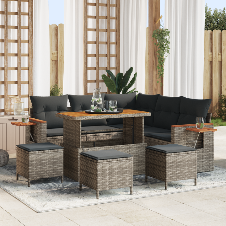 Havesofa Sæt med pude 10 pcs Grå polyrattan