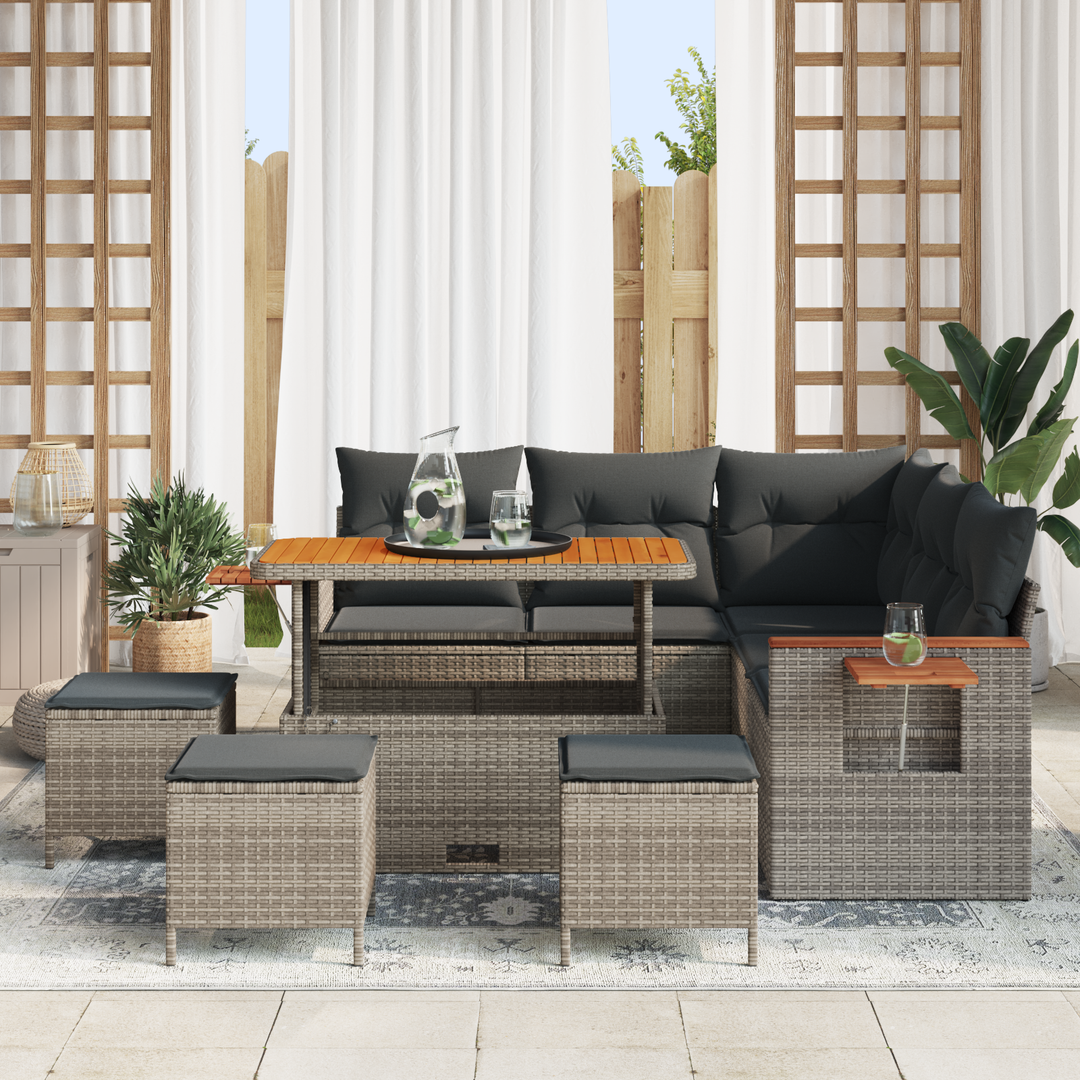 Havesofa Sæt med pude 10 pcs Grå polyrattan
