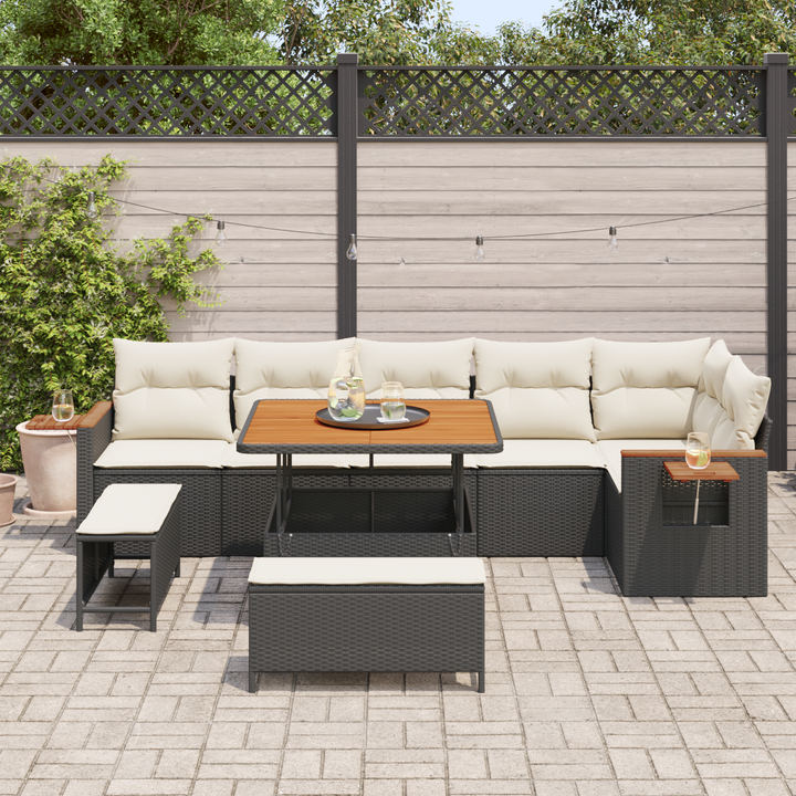 Havesofa Sæt med pude 11 pcs Sort og Cream polyrattan