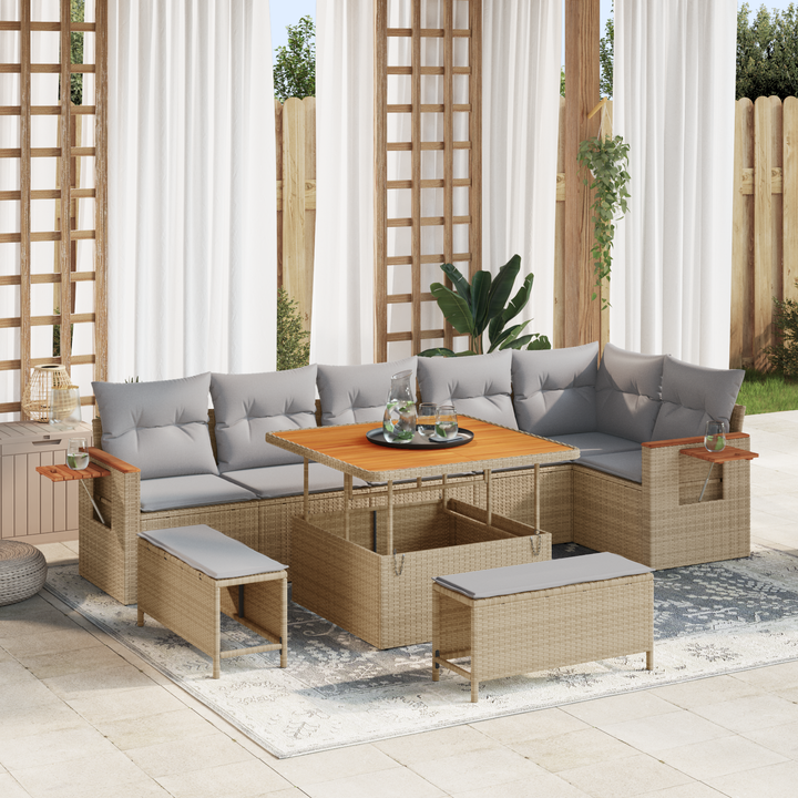 Havesofa Sæt med pude 11 pcs Beige og lys grå polyrattan
