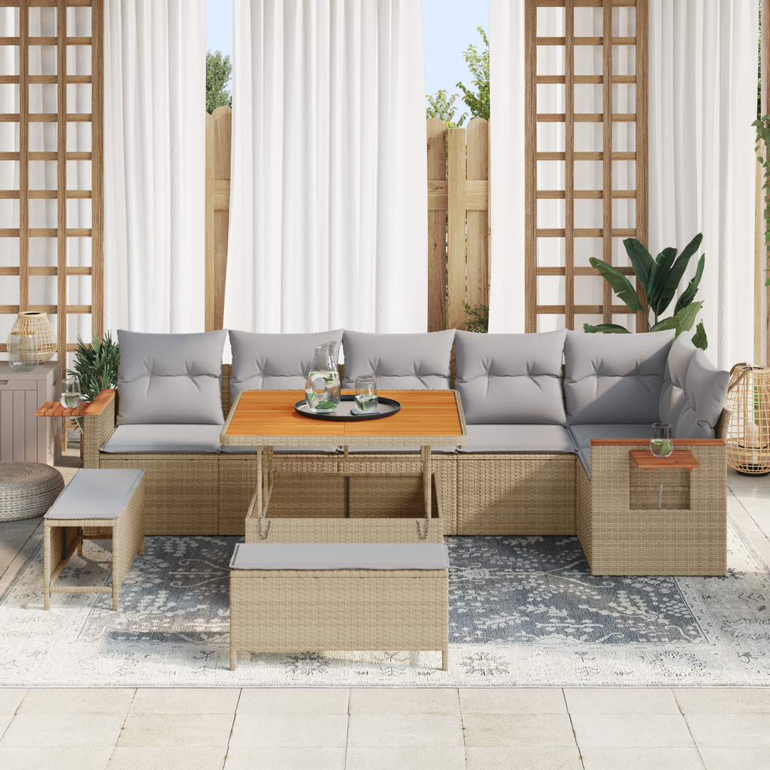Havesofa Sæt med pude 11 pcs Beige og lys grå polyrattan