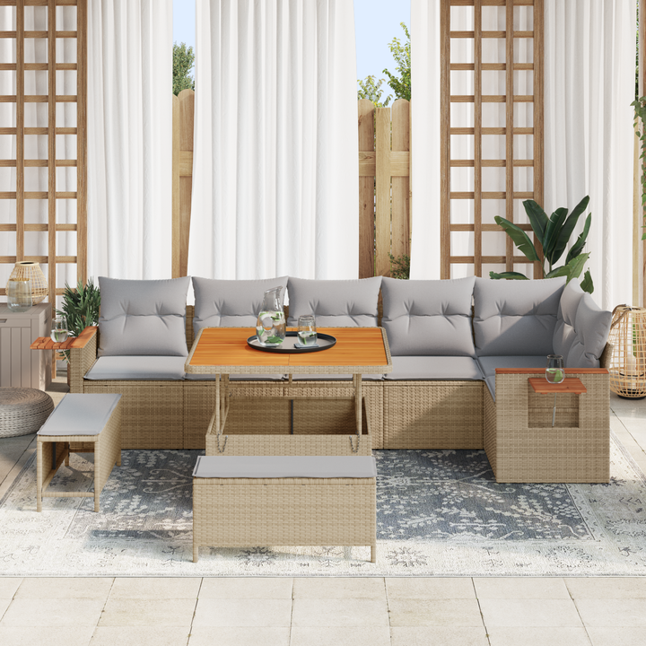 Havesofa Sæt med pude 11 pcs Beige og lys grå polyrattan