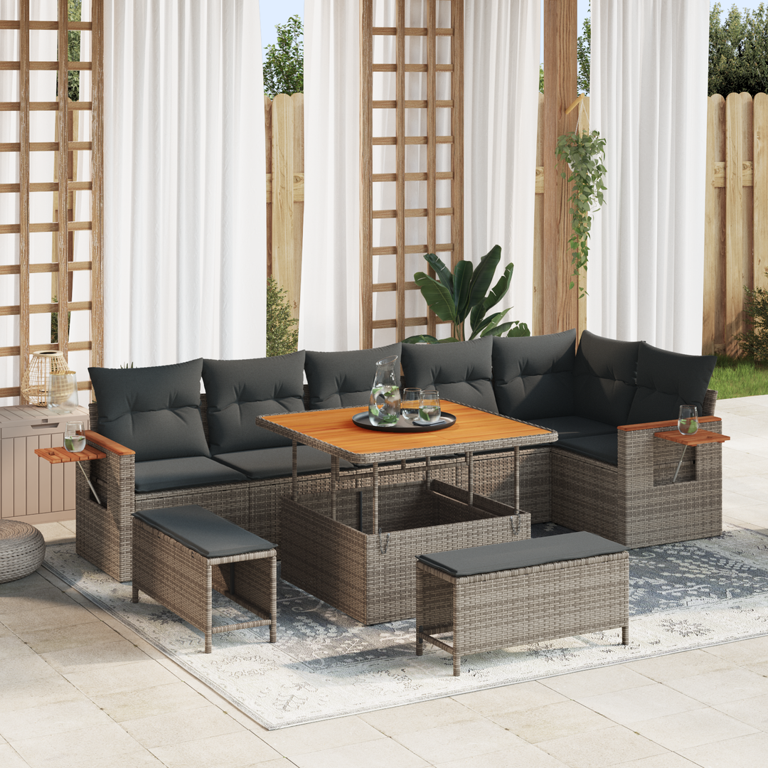 Havesofa Sæt med pude 11 pcs Grå polyrattan