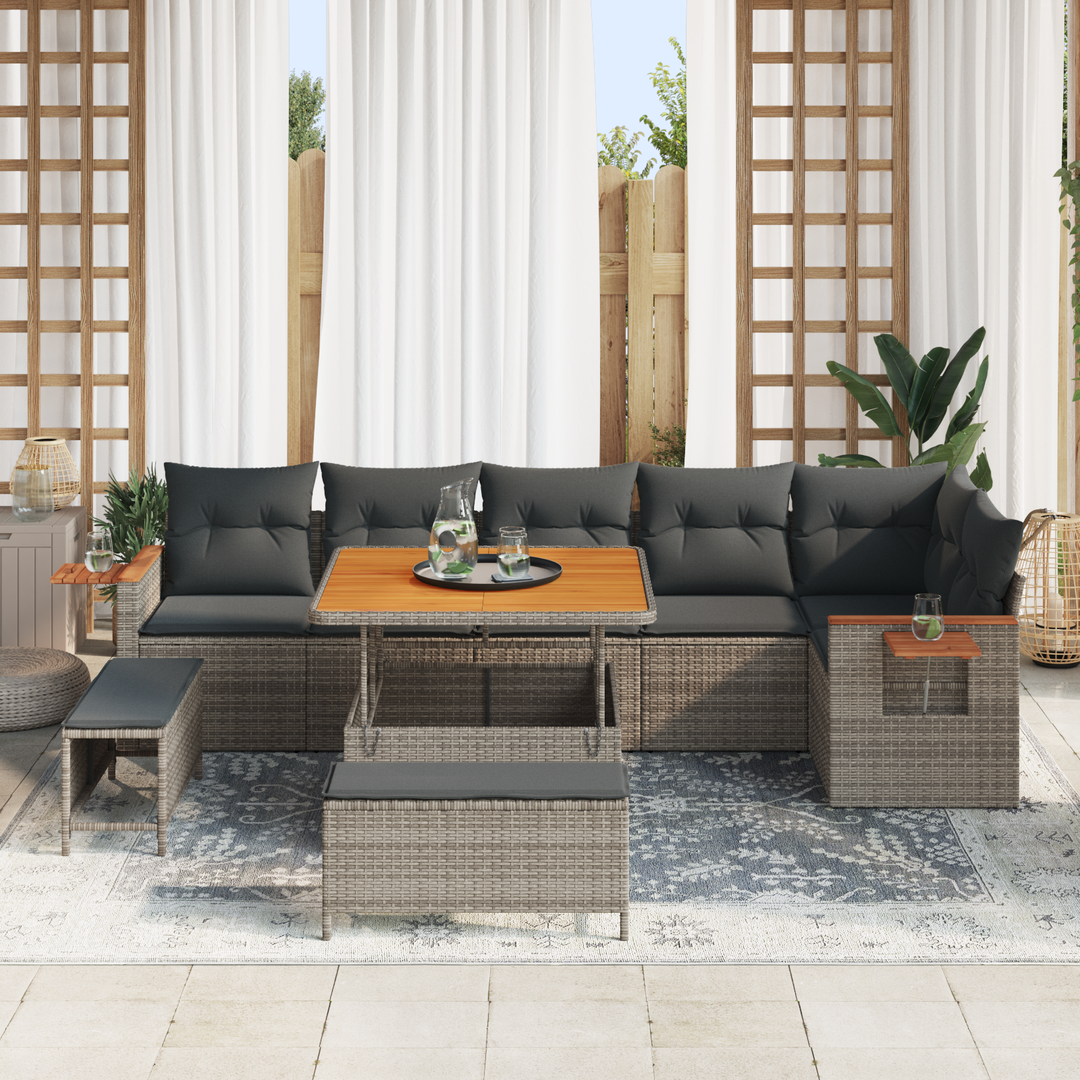 Havesofa Sæt med pude 11 pcs Grå polyrattan