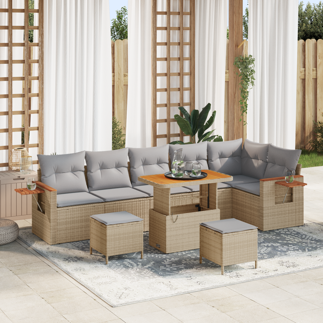 Havesofa Sæt med pude 11 pcs Beige og lys grå polyrattan