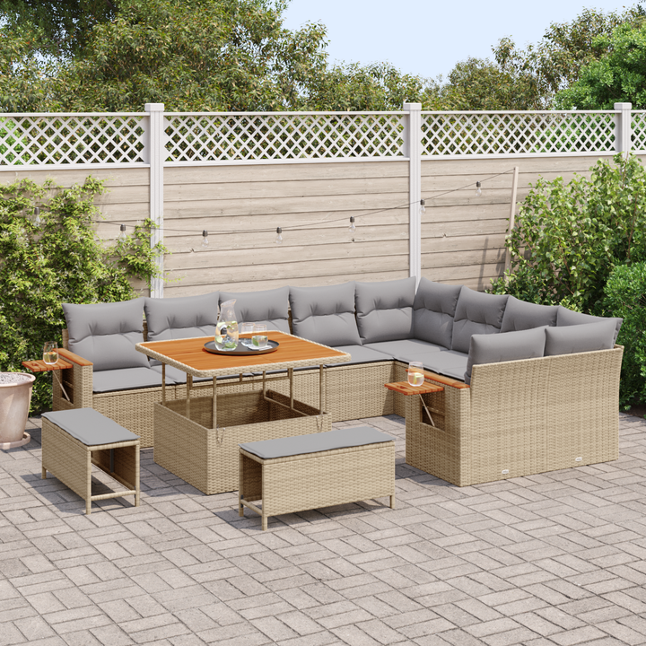 Havesofa Sæt med pude 13 pcs Beige og lys grå polyrattan